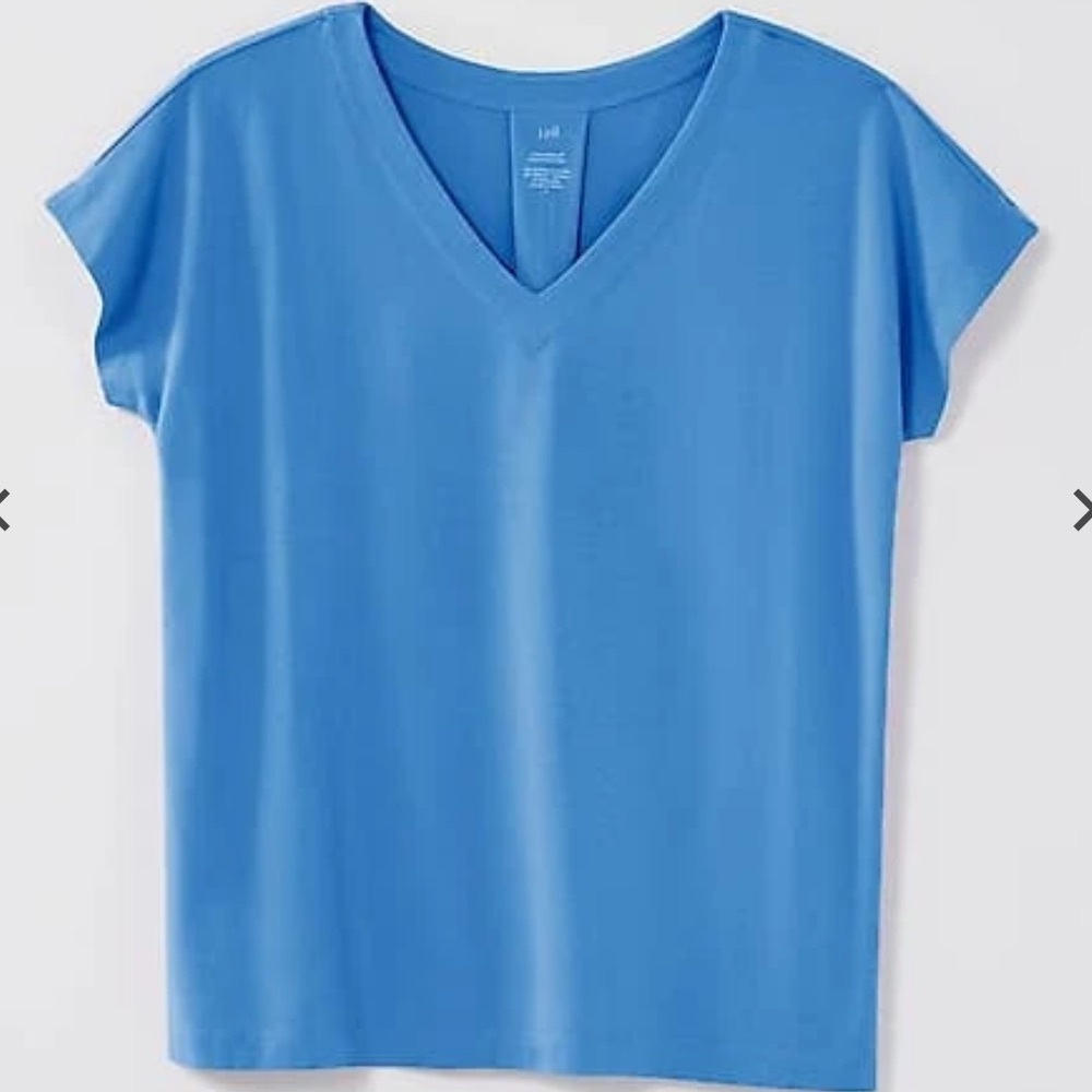 J Jill Luxe Supima Pleat Back Tee Top Small Tall Cerulean NWT